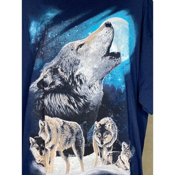 Wolves Moon Howl NO TAG NO Care Info Blue T shirt READ DETAILS - Picture 3 of 7